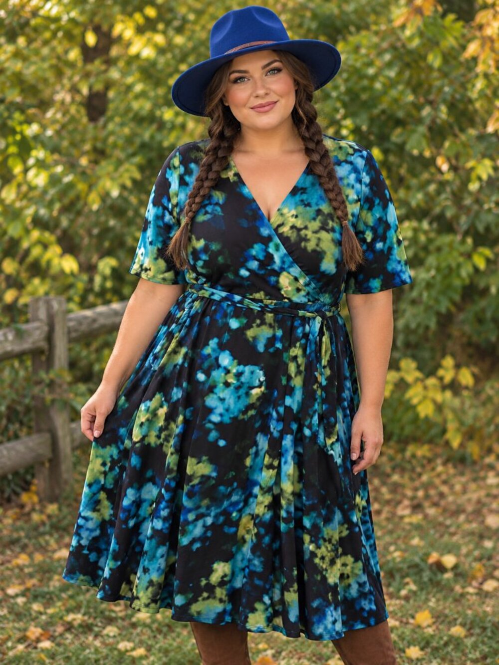 Torrid 2x blue and green wrap dress